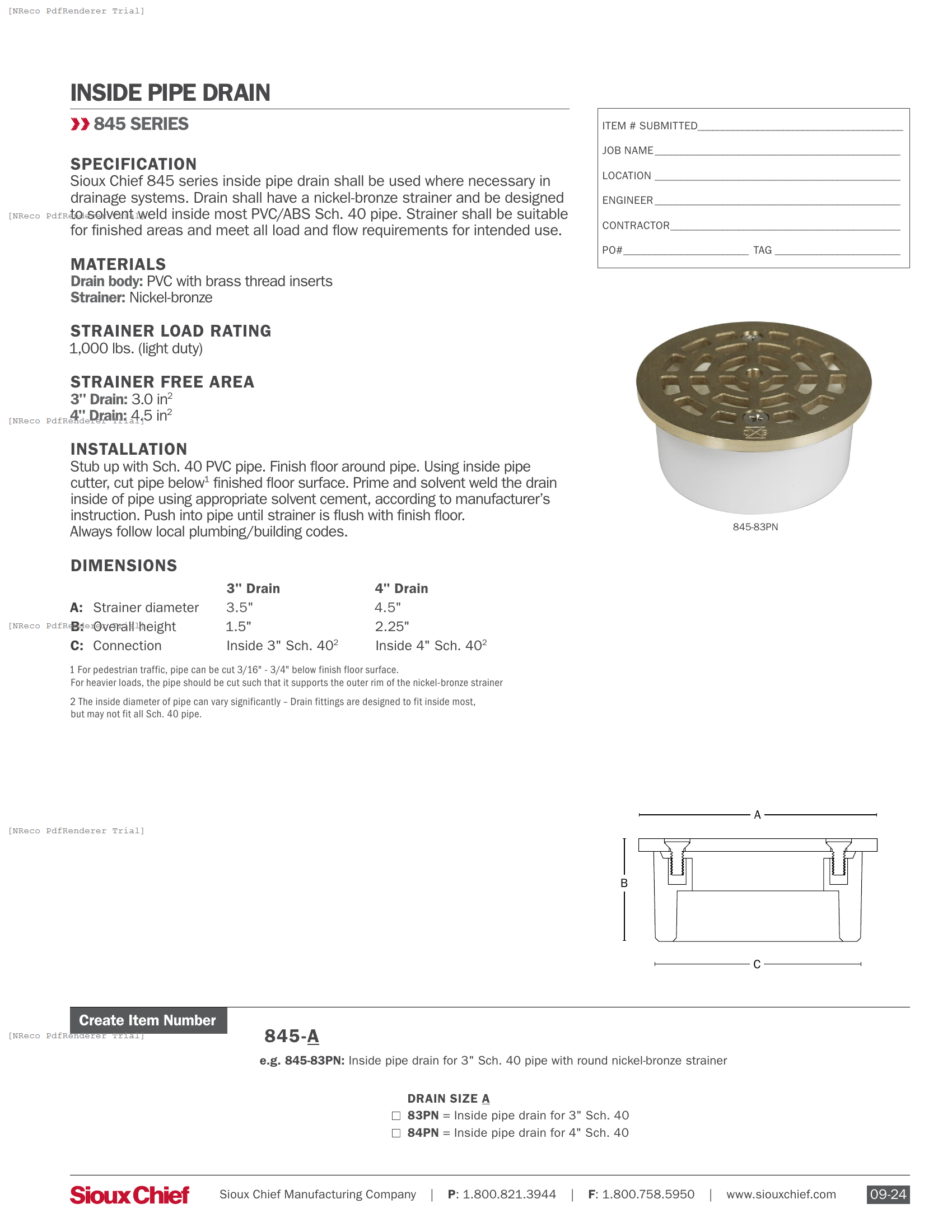 845-8 SERIES - PIPE DRAIN WITH NICKEL-BRONZE STRAINER - SPEC SHEET.PDF Specification Document